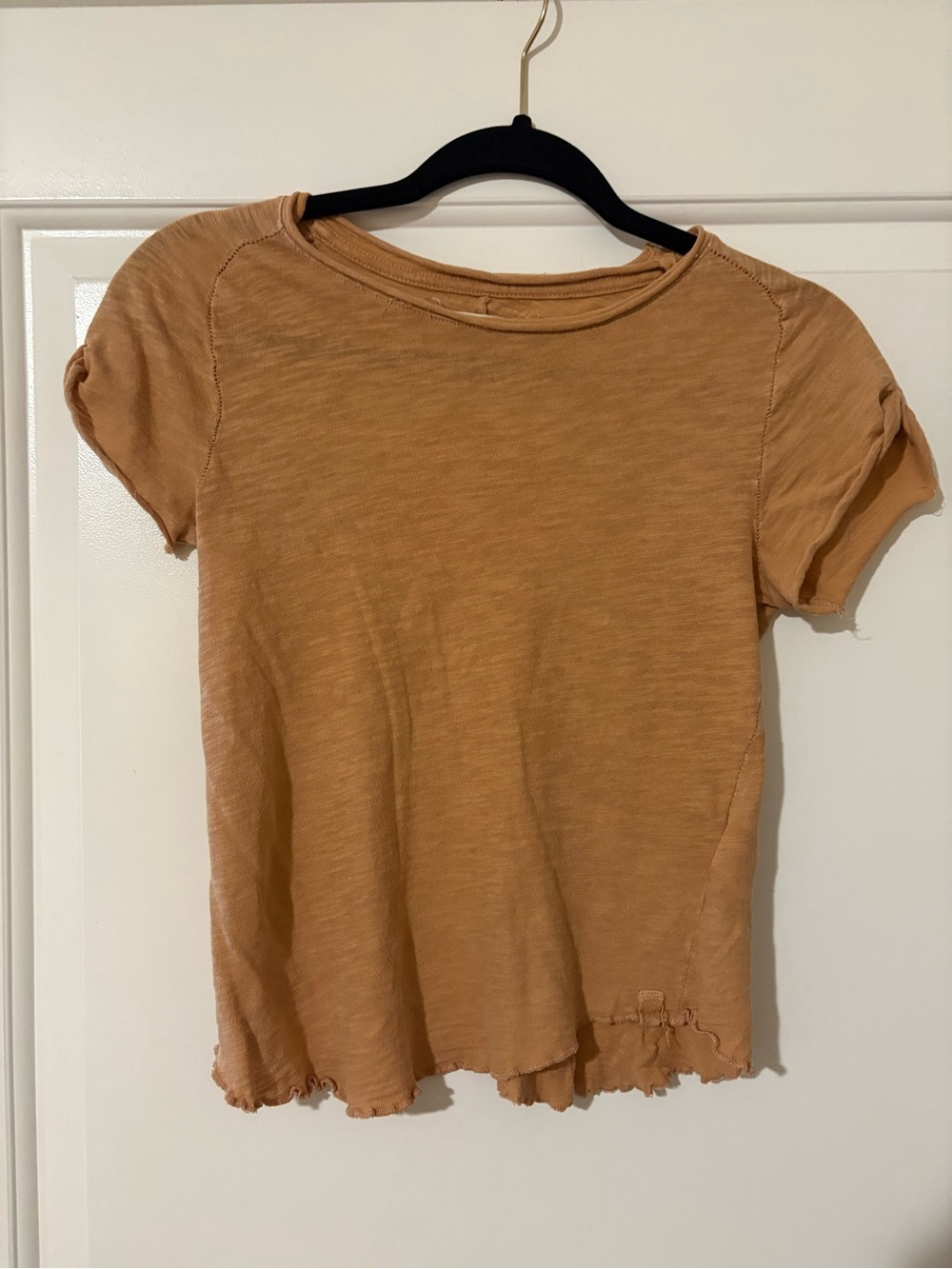 We The Free Short Sleeve Ruffle-Hem Tee in Camel